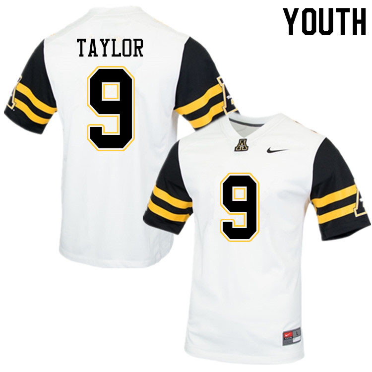 Youth #9 Demetrius Taylor Appalachian State Mountaineers College Football Jerseys Sale-White